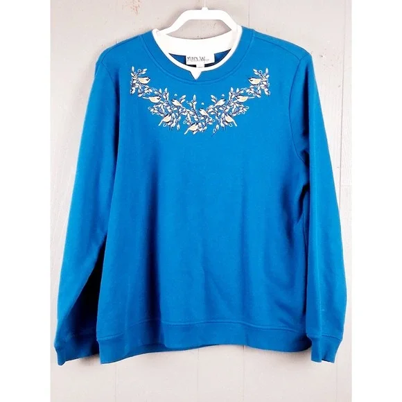 Vintage Breckenridge Sweatshirt Womens L Embroidery Floral Birds Granny Cottage - Picture 2 of 10